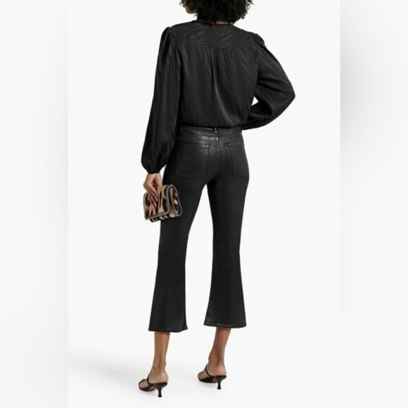 New FRAME Le Crop Flare cropped coated high-rise flared jeans in Black Size 31 - Picture 12 of 15